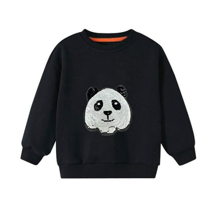 

Hoodies For Boys Cute Sweatshirts Girls Spring Fall Multi Color Sequins Long Sleeves Leisure Children Cartoon Panda Tiger Pattern Casual Kids Clothing Back To School Tops Black 5-6 Years
