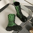 thumbnail image 6 of Shqvo Girls Lace-Up Combat Boots With Side Zipper Bow, Knee-High/Mid Calf Boots Lug Sole Golden Shoelaces/Leopard Print Combat Boots Dress/School Boots, Black/Whtie Boots For Girls, 6 of 8