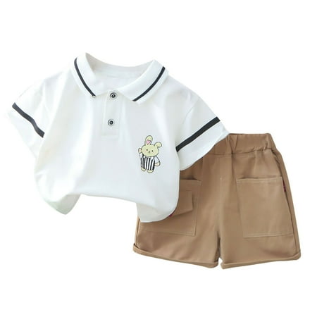 

Outfits for Kids Rabbit Print Lapel Shirt Short Sleeved Casual Shorts Two Piece Family Outdoor Wear Suits for Kids Boys