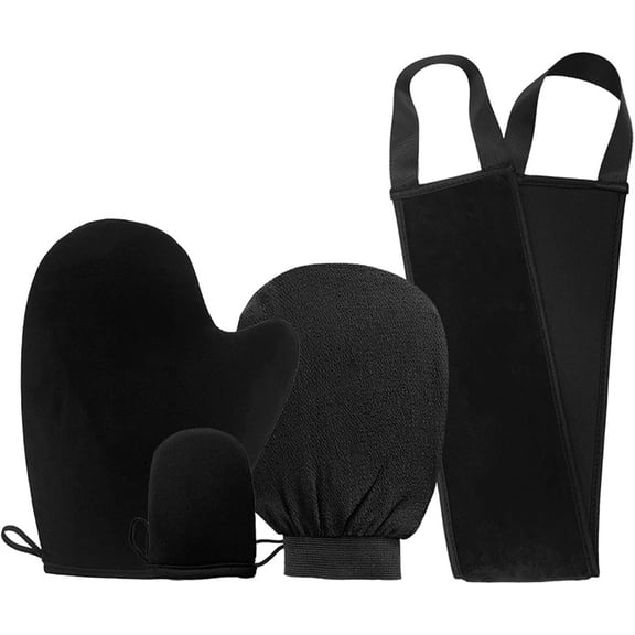 4 Pcs/Set Self Tanning Mitt Applicator,Non Toxic Gradual Tan Lotion with Glove & Exfoliating Mitt,Black Sunless Tanning Mitt,Soft Tanner Mitt Set