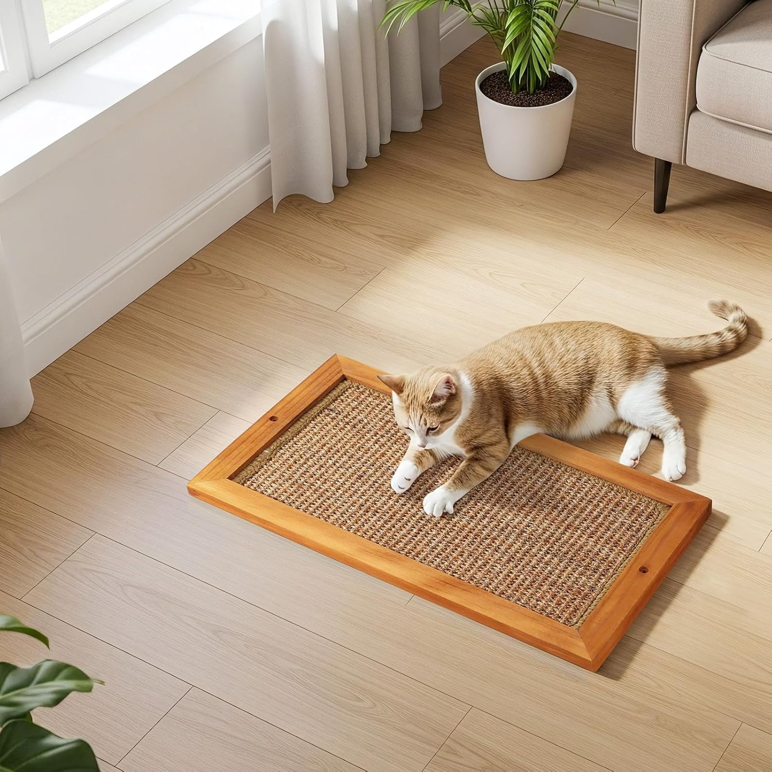 Scratching Post - 2PCS Large Wooden Sisal Wall Floor Mounted Vertical Scratch Pad for Indoor Cats Kittens Furniture Protector