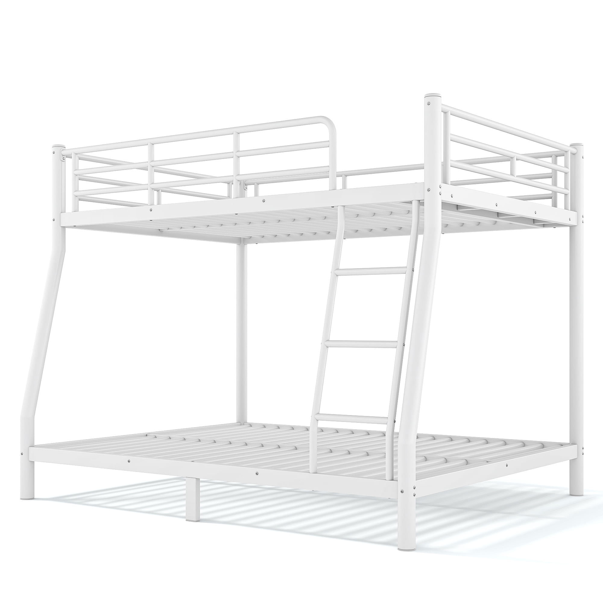 GARITIN Full XL Over Queen Size Metal Bunk Bed 82.4 Inch, Bunk Bed Frame with Ladder and Guardrails for Teens Adults, White
