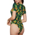 thumbnail image 3 of Daiia Pineapples with Palm Leaves print Women's Crew Neck Short Sleeve Bodysuit Fashion Tops Fit Casual Basic Extender Bodysuit-XX-Large, 3 of 9