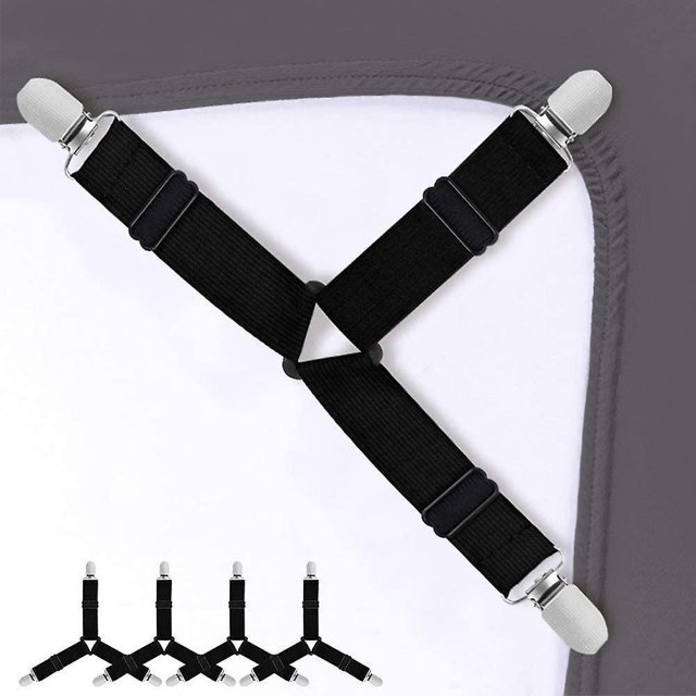 BRILLAR Juego de 4 clips para sábanas elásticos ajustables: mantenga en su lugar la ropa de cama, las fundas de los colchones, los cojines del sofá y los cojines del sillón