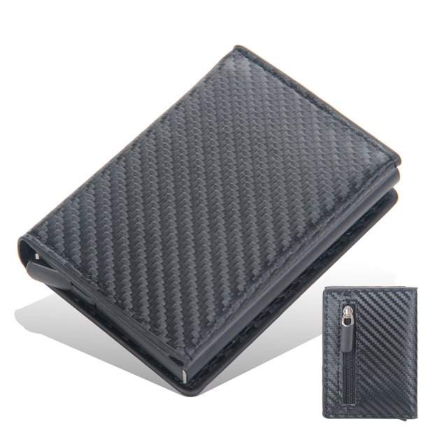 Estuche para tarjetas de aluminio para hombre, tarjetero con cierre magnético y diseño de cuadrícula de diamantes, monedero con cremallera