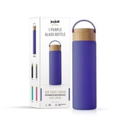 JoyJolt Glass Clear Water Bottle with Silicone Sleeve & Carry Strap 20 oz - Purple