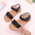 thumbnail image 2 of Duqingm Girls Dress Shoes Toddler Girl Sandals - Flower Girl Dress Shoes Open Toe Little Kid Summer Flats Black,12, 2 of 6