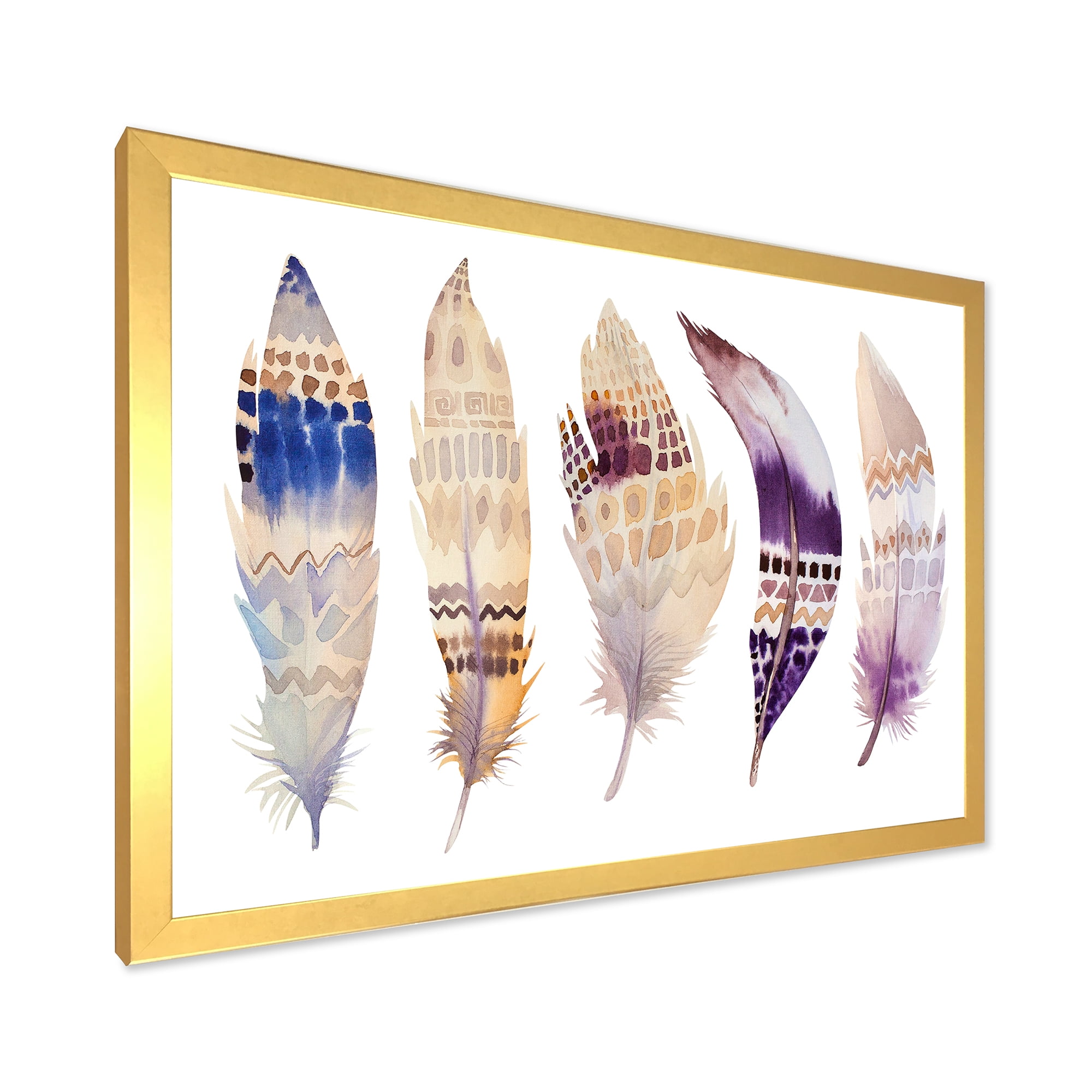 Designart 'Ethnic Purple Boho Art Feathers' Bohemian & Eclectic Framed Art Print