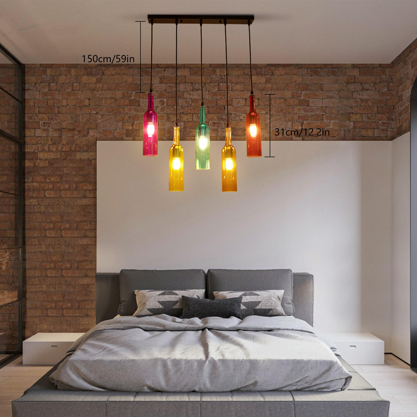 1* 5-light Wine Bottle Chandelier for living rooms, bedrooms, bars, hotels, restaurants, cafes, Light Source: 5* E27(Not Included), Control Method: Wall Switch(Not Included)