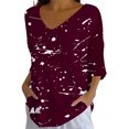 thumbnail image 2 of Endives Women's Shirts Elegant Retro Art Print V Neck Loose Mid Length Sleeve Womens Top Blouse, 2 of 6