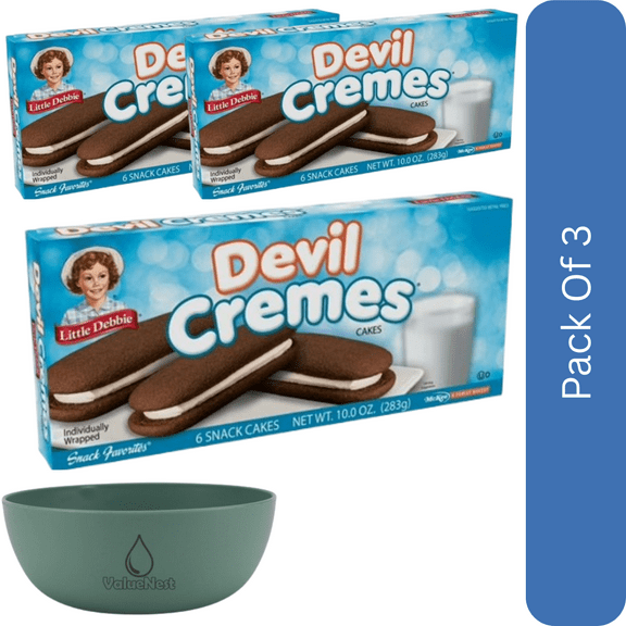 Little Debbie Devil Cremes Cakes – 10 oz Box (6 Count)-3pk, With Olive Green Bowl By ValueNest