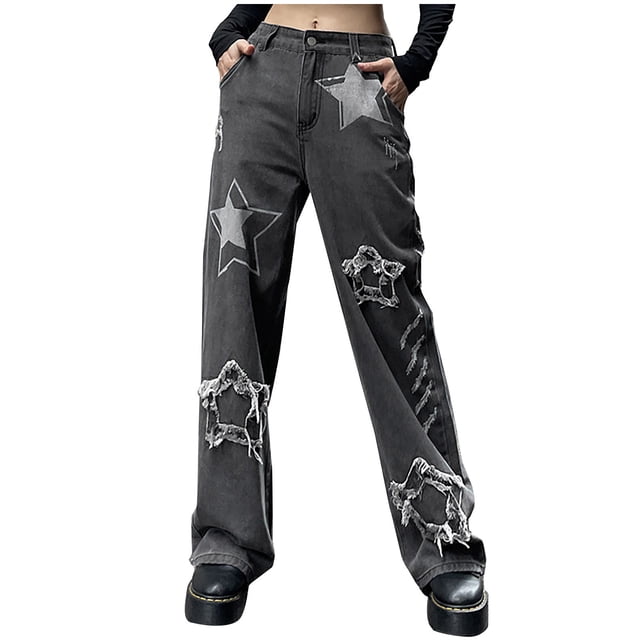 Pantalones lisos para mujer, pantalones Hippie Punk, ropa de calle, monos holgados con bolsillo para correr, pantalones vaqueros, pantalones largos Fridja alkflakhf35454