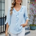 thumbnail image 5 of SWSMCLT Women's V Neck Top Ruffle Blouse Fall Fashion Chiffon Blouse Top Summer Casual 3/4 Sleeve Sky Blue X-Large, 5 of 5