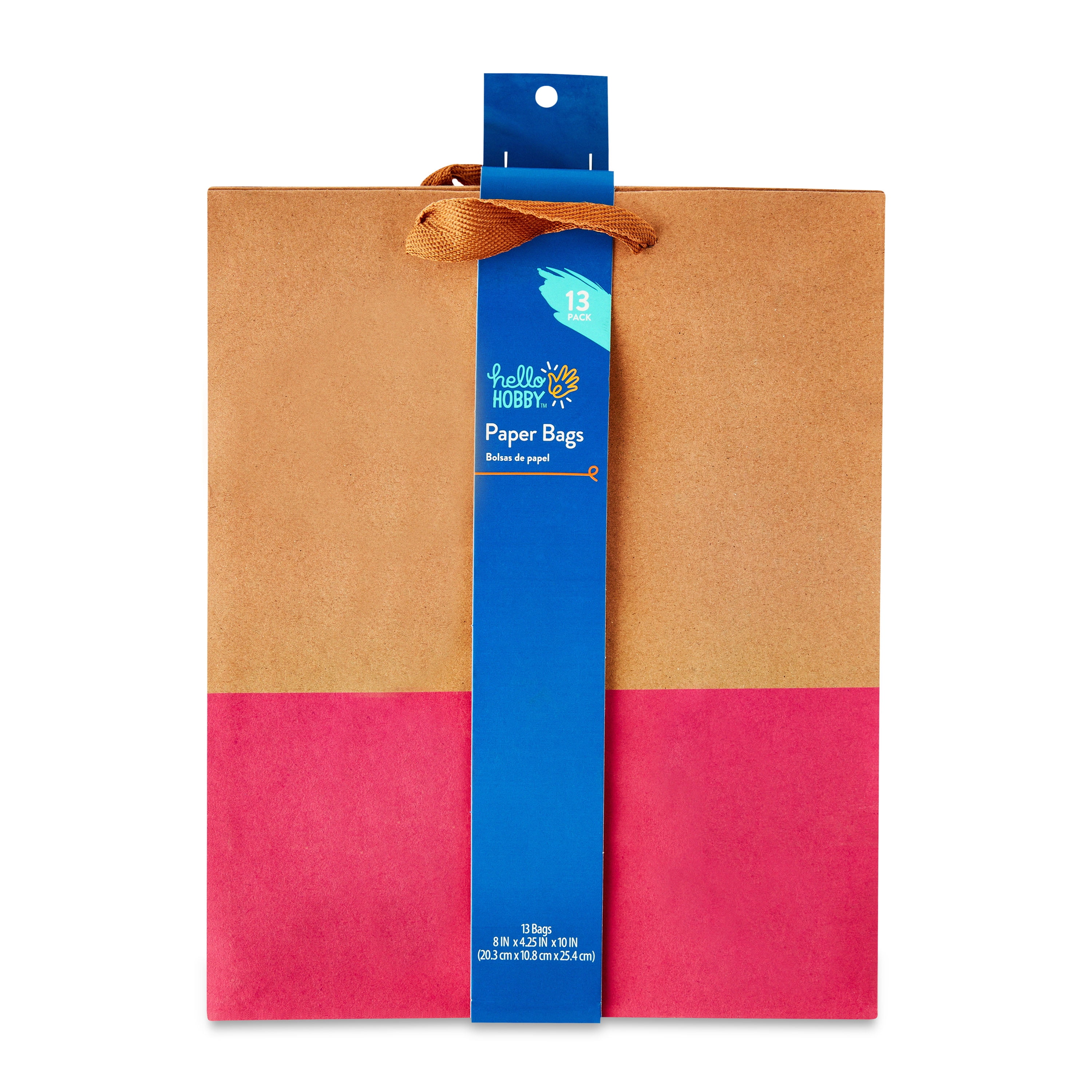 Hello Hobby Large Kraft Color Block Paper Bags, 13 Count, 8 in x 10 in, for Crafting and Gift-Giving