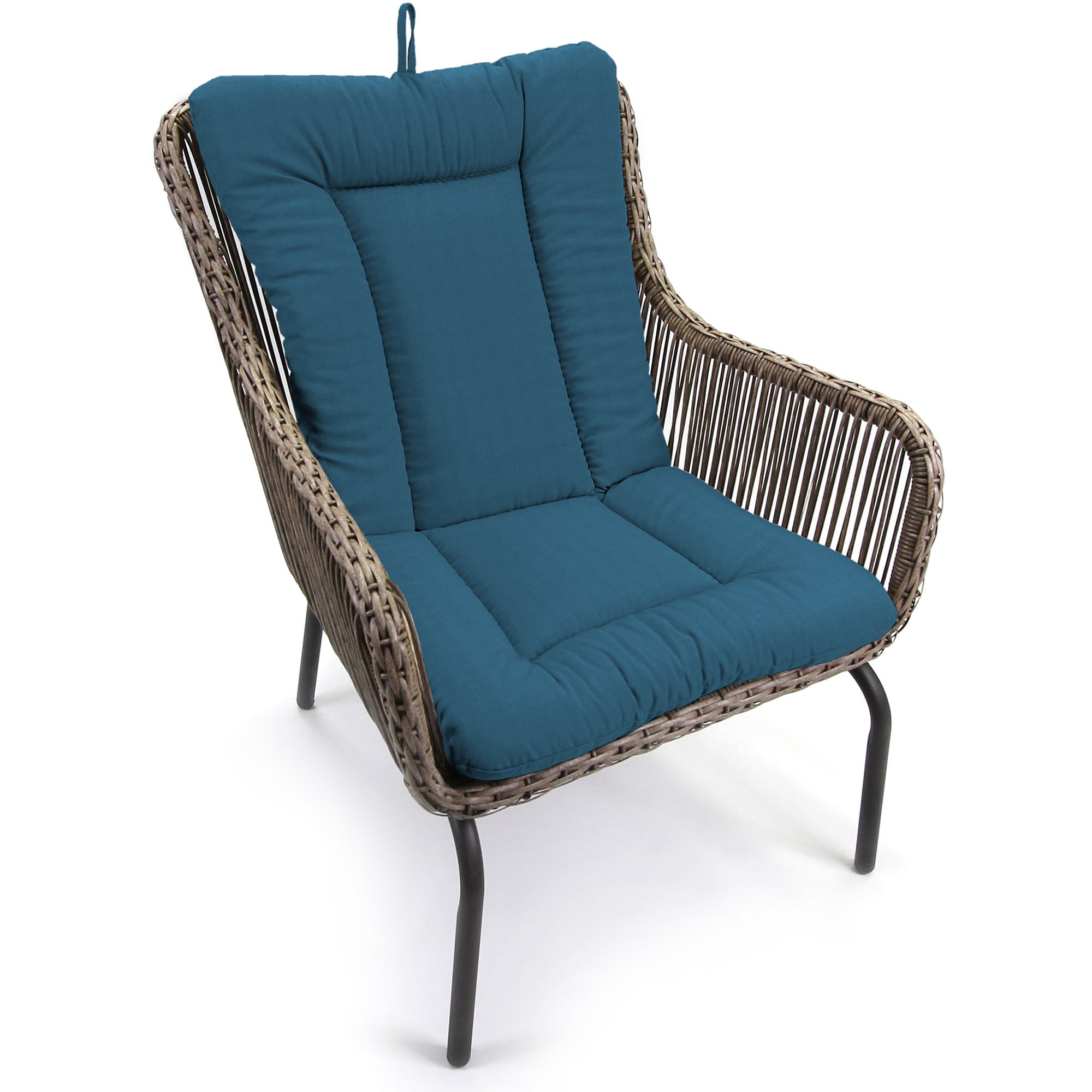 Jordan Manufacturing 38" x 21" Celosia Legion Blue Crosshatch Rectangular Outdoor Wrought Iron Chair Cushion with Ties and Hanger Loop