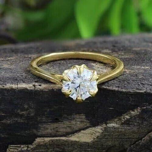 Shree Diamonds 2CT Round Cut Moissanite Diamond Women's Wedding Ring 14K Yellow Gold Plated