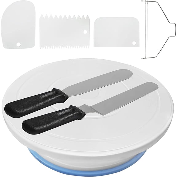 11 Inch Non Slip Cake Turntable for Decorating,Rotating Cake Stand with 2 Icing Spatula,Cake Decorating Tools Supplies with 3 Icing Smoother 1 Cake Leveler,Cake Spinner for Decorating