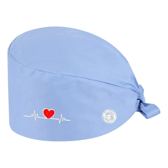 Scrub Cap with Heart Pattern Print and Buttons for Doctors and Nurses Working Long Shifts to Maintain Comfort and Professional Style in Clinics Blue
