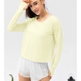 thumbnail image 4 of SWSMCLT Women's Long Sleeve T Shirt Soft Boat Neck Yoga Shirt Blouse Workout Running Yoga Top Summer Spring Loose Light Yellow 8, 4 of 4