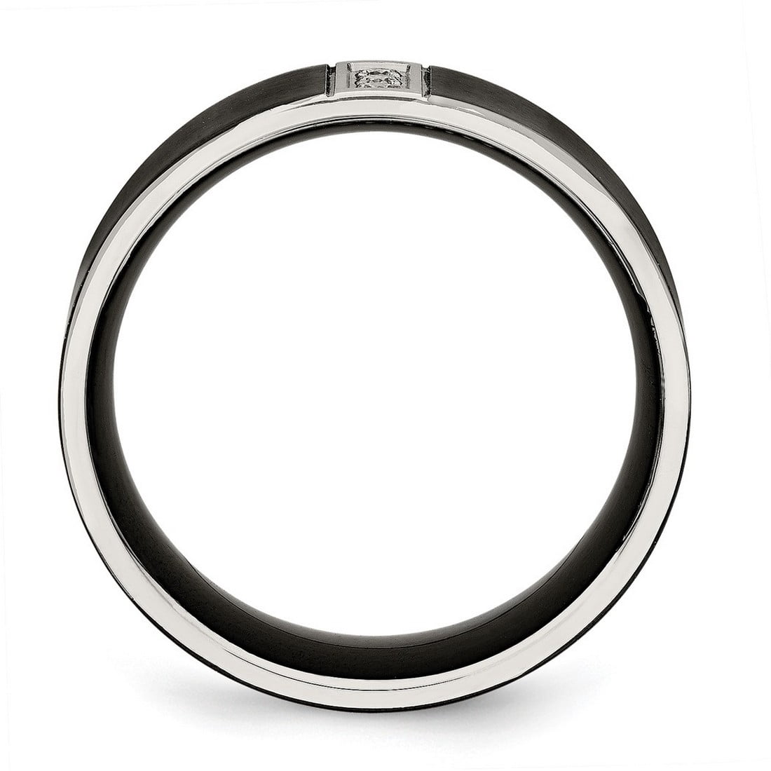 8mm Stainless Steel Brushed Black Ip Flat Three Cubic Zirconia Ring Size 10.5 Ring for Women