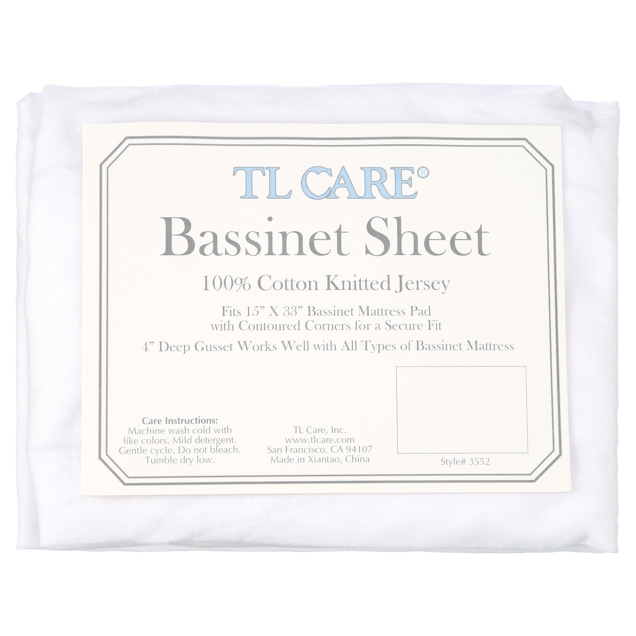 TL Care 100% Natural Breathable Cotton Jersey Knit Fitted Bassinet Sheet, White, 15" x 33", Soft Breathable, for Boys and Girls