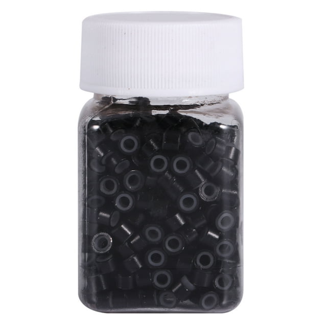 500 Pcs/bouteille Perles d'Extension de Cheveux Humains Doublées de Silicone (500 Pcs Noir)