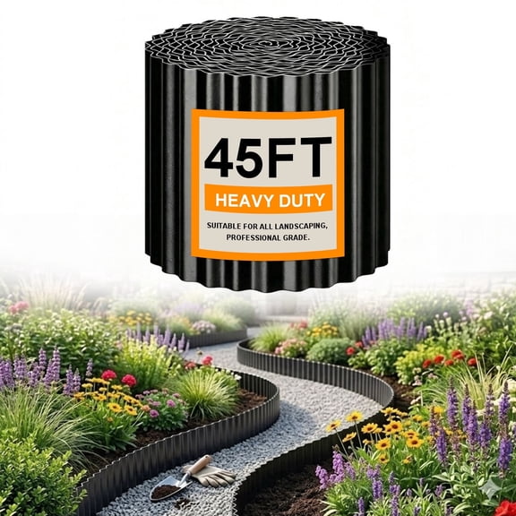 MATSKY Metal Landscape Edging, 6 In x 45 Ft Corrugated Garden Edging Border for Flower Beds, Lawn, Yard Landscaping, Black