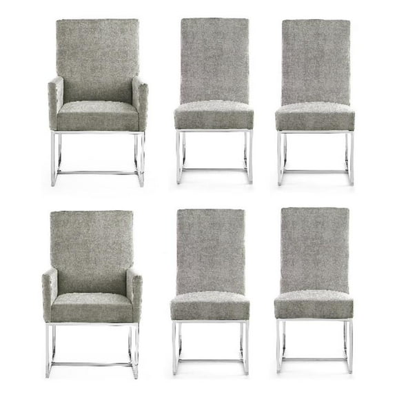 Manhattan Comfort Element 18.9" Velvet Dining Chair in Steel Gray (Set of 6)