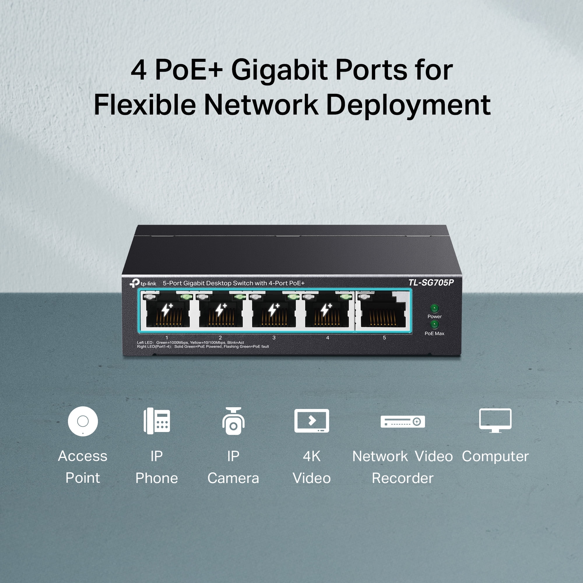 TP-Link 5-Port Gigabit PoE+ Desktop Switch| 4 PoE+ Ports @65W