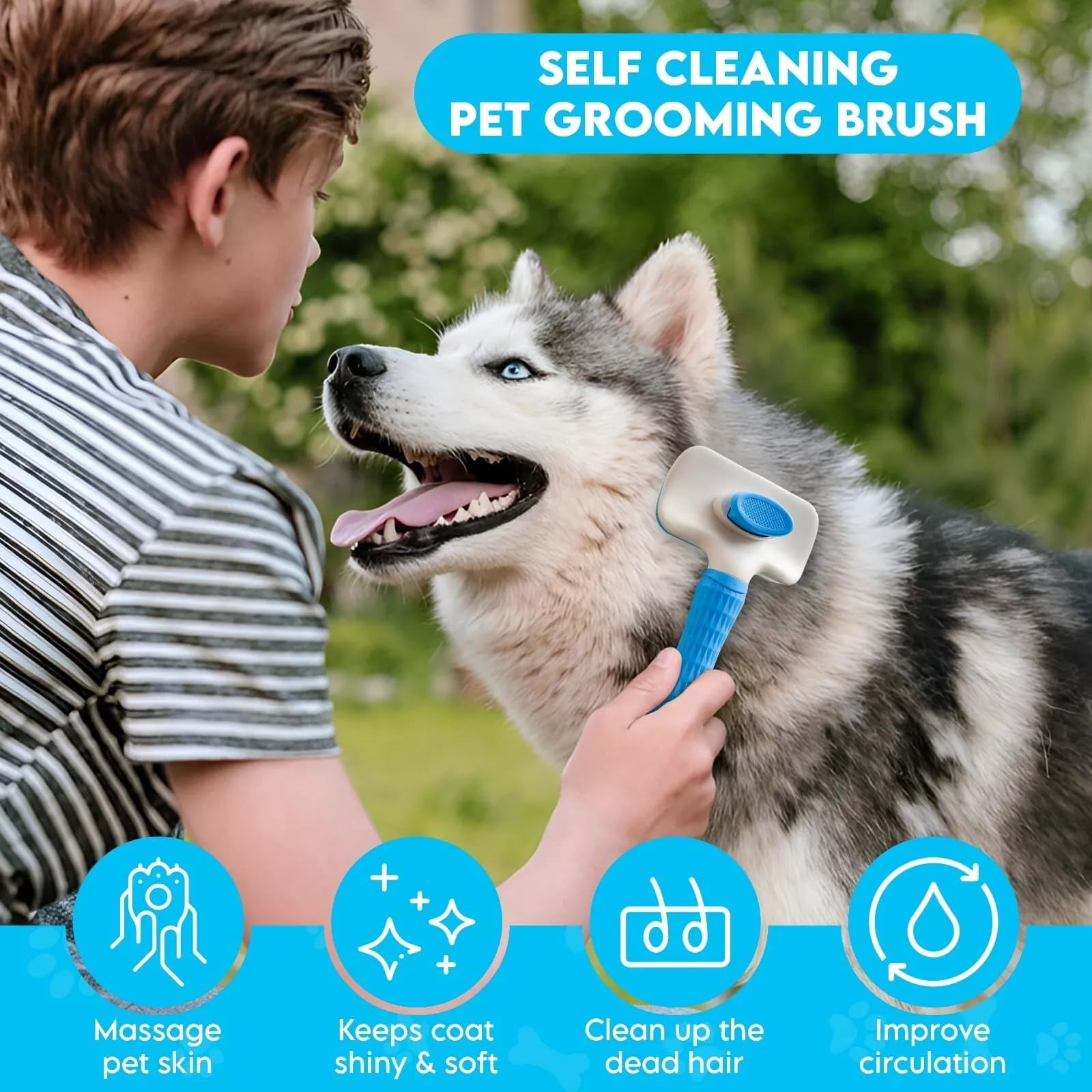 Self Cleaning Slicker Brush, Dog Cat Pet Grooming Brush, Shedding Brush, Comb Rake for Shedding