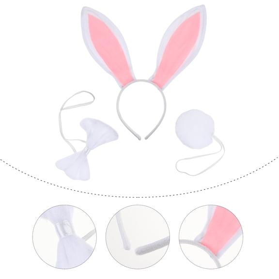 BESTYASH Rabbit Ear Headband Set White for Costume Party Decoration 3Pcs