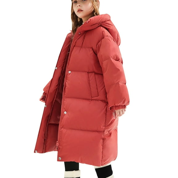 XIMIN Kid Girls Full Length Long Puffer Down Coat Zip Parka Removable Hood Buttoned Slit Hem Thickened Quilted Padded Jacket Winter Warm Outerwear