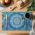 thumbnail image 2 of Teal Green Boho Placemats Set of 6 Abstract Floral Modern Ethnic Tribal Place Mats Indoor Wipeable Table Mats Washable Cloth Dining Table Placemats for Kitchen Holiday Party Home Decor 13x19 Inch, 2 of 9