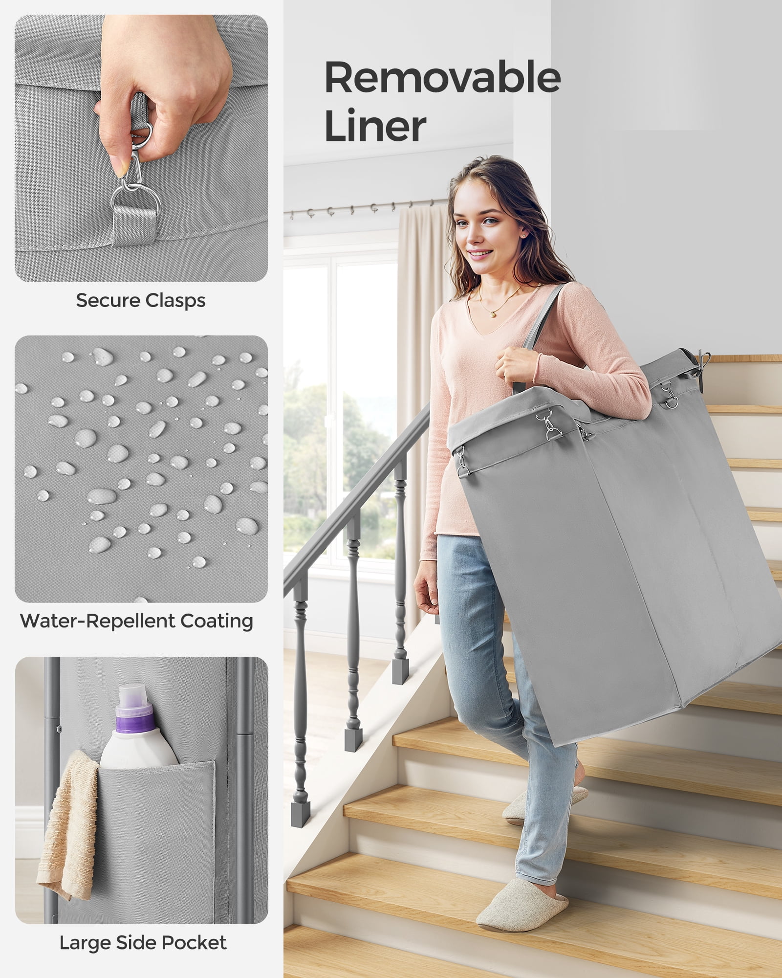 140L Laundry Sorter 2-Section Laundry Basket with Wheels Rolling Laundry Hamper with Removable Liner Dove Grey