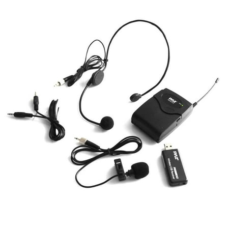 Pyle PUSBMIC43 - Belt Pack Microphone System with Wireless USB Receiver, Headset Mic & Lavalier (Best Usb Lavalier Microphone)