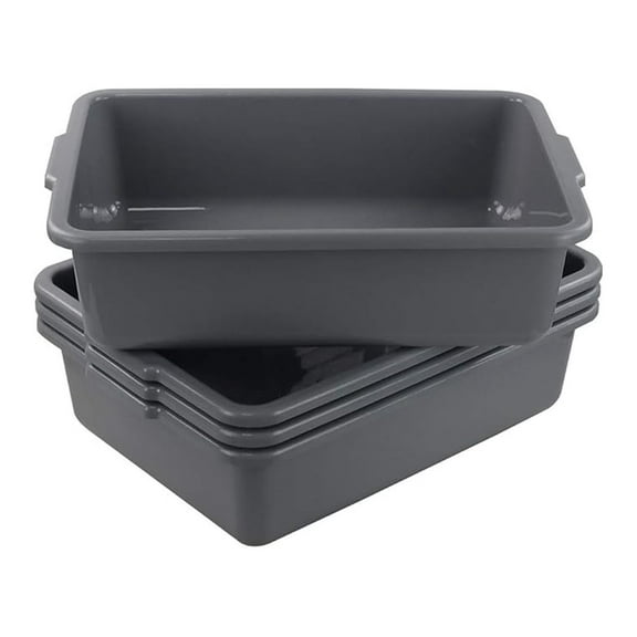 22L Bus Tub 4 Pack - Large Plastic Wash Basin Tote Box, Grey - 21.06"x15.35"x5.9" - Durable Utility Tub for Cleaning, Storage & More