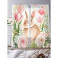 thumbnail image 3 of Easter Bunny Sheer Curtains 84 Inch Length 2 Panels Set Window Treatments, Pink Tulip Flowers Spring Leaves Rustic Botanical Rod Pocket Semi Curtains for Living Room/Bedroom/Kitchen, 104"W x 84"L, 3 of 7