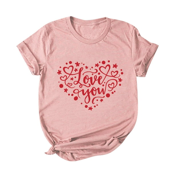 Camisas casuales de manga corta para mujer Tops Blusa con cuello en O con estampado del día de San Valentín Fridja gope1109