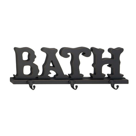3 Pair Black Metal - Decmode Traditional Wood And Metal Bath Wall Hook Rack With 3 Hooks, Black