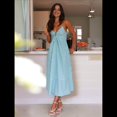 thumbnail image 4 of Vestido de Verano con Cuello en V para Mujer, A Rayas, Estilo Bohemio, para Playa, con Tirantes Finos y Lazo en la Espalda. Verde M, 4 of 10