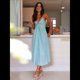 thumbnail image 4 of Vestido de Verano con Cuello en V para Mujer, A Rayas, Estilo Bohemio, para Playa, con Tirantes Finos y Lazo en la Espalda. Verde XL, 4 of 10