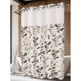 thumbnail image 2 of No Hook Shower Curtain with Snap-in Liner, Black Grey Botanical Waterproof Fabric Bathroom Curtains, Rustic Country Spring Floral Summer Leaf Bath Curtains & Mesh Top Window Stall 48"x72", 2 of 9