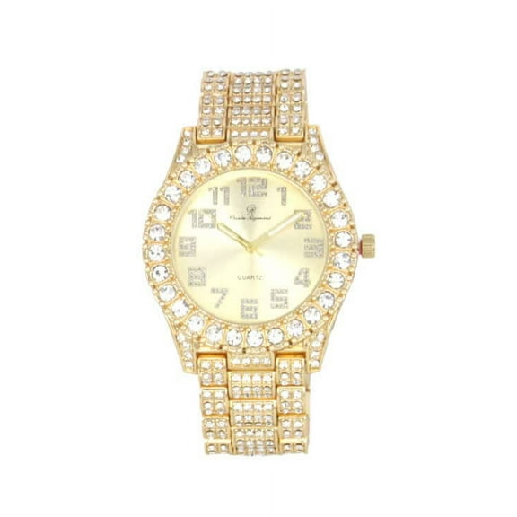 Charles Raymond Men's Big Rocks Bling Bling Watch with Arabic Numerals Fully Iced Out Colorful Dial Watch - ST10327AR Single (ST10327AR Single Shiny Gold)
