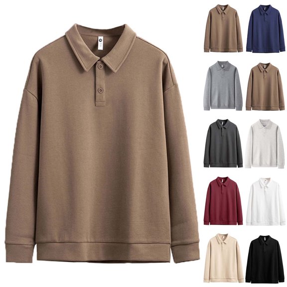 Dvprdro Cotton Sweatshirts for Men Plus Size Long Sleeve Casual Sweat Shirts Quarter Button Loose Fit Comfy Lapel Pullover Sweatshirts