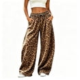 thumbnail image 5 of Leopard Print Sweatpants Women High Elastic Waist Wide Leg Pants with Drawstring Side Pockets Casual Relaxed Fit Trousers, 5 of 7