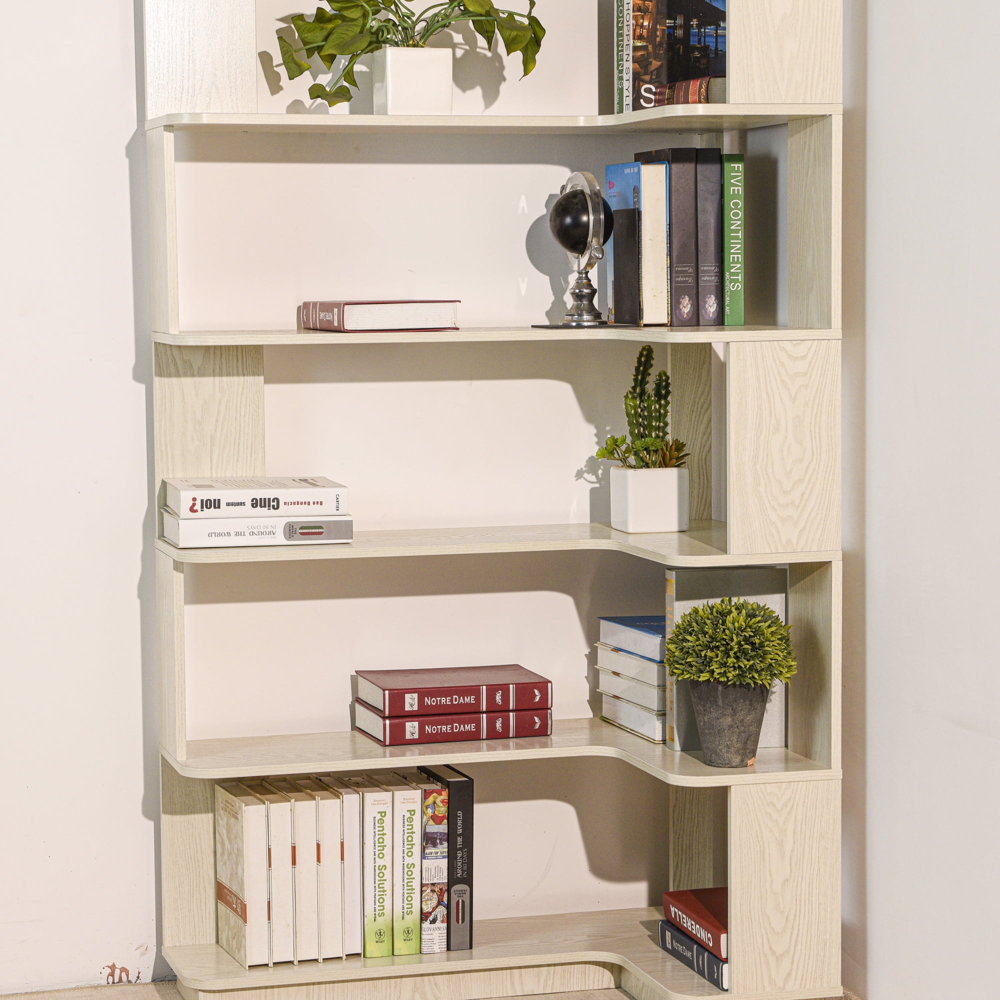 Leumius 5 Tier Freestanding Bookshelf,Wooden L-Shaped Corner Bookcase with Anti-drop Panel and Anti Tipping Device, Display shelf Open Storage,White