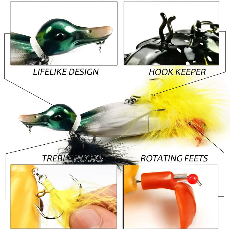 Duck Lure Topwater Fishing Lures Kit for Bass, 4.75in Baby Duckling  Floating Artificial Baits with Splashing Feet and Rooster Tails, Propeller  Duck