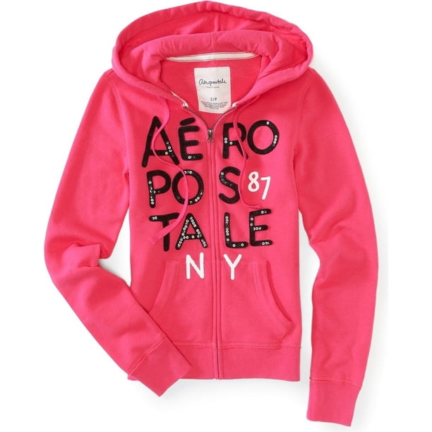 Sudadera con capucha y cremallera con lentejuelas Aeropostale para mujer rosa XS
