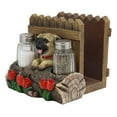 thumbnail image 4 of Ebros Gift Chien Fantaisiste Pug Haletant à la Maison Clôtures en Bois et Roses Rouges Parterre de Fleurs Serviette en Papier et Verre Salière Poivrière Support Figurine 6" de Large, 4 of 5