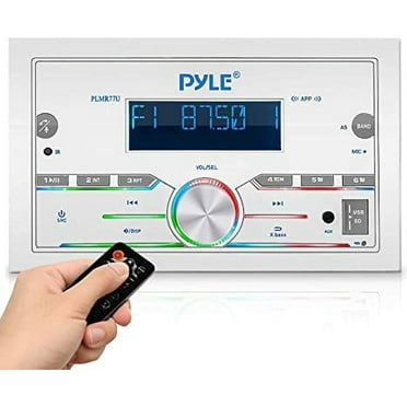 Pyle Bluetooth Marine Radio Receiver 300W Double DIN Boat Marine Head Unit Amplifier System (White)